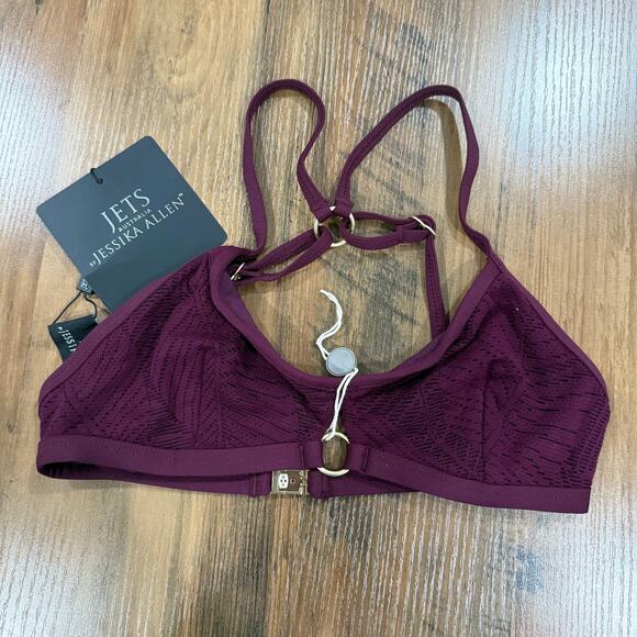 JETS AUSTRALIA BY JESSIKA ALLEN Luscious Stretch Jacquard Plum Bikini Top US 10 - Picture 3 of 5